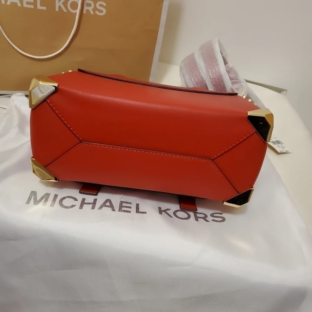 NWT Michael Kors Medium Manhattan Flame Red Leather Satchel/Crossbody